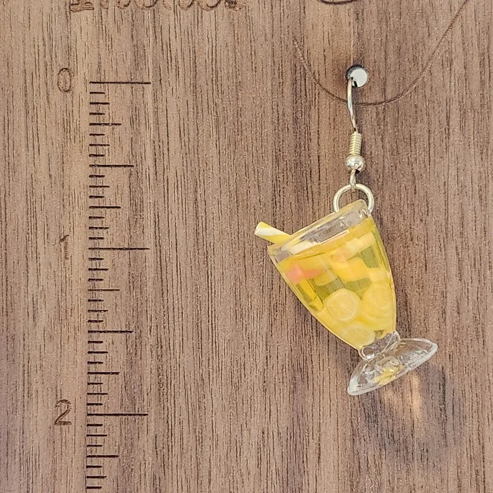 Handmade Yellow Lemonade Glass Drink Earrings Miniature Food Dangle Drops Summer